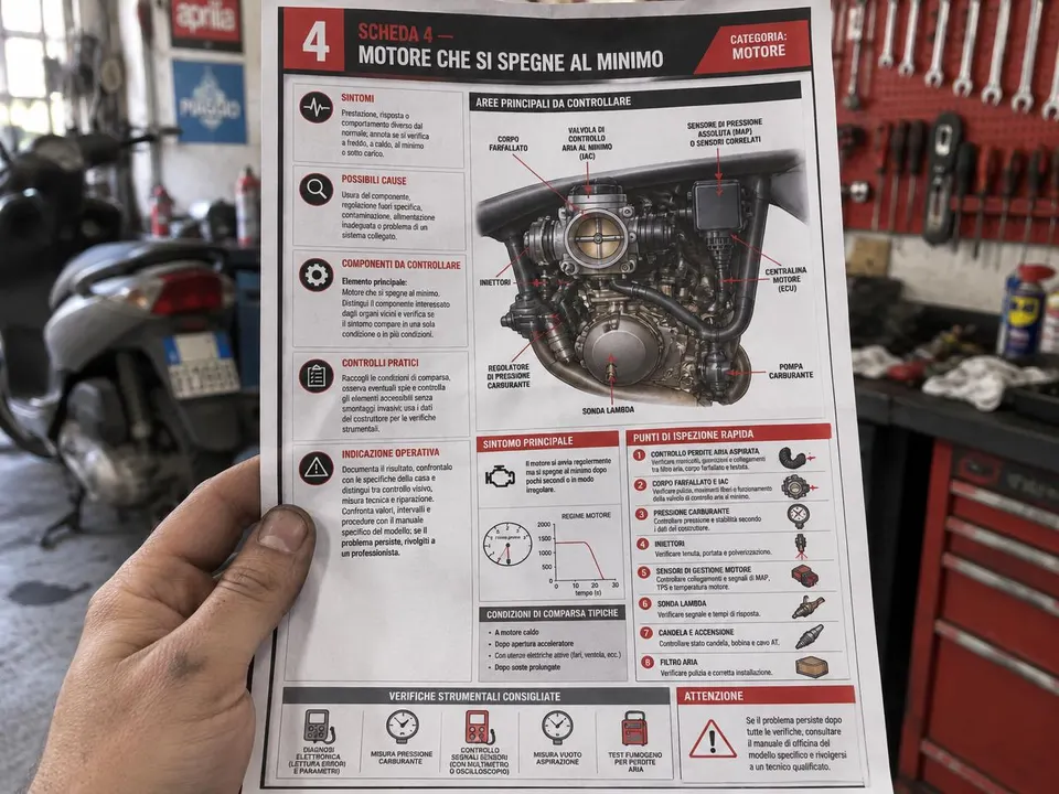 Una mano tiene una scheda di diagnosi stampata in officina