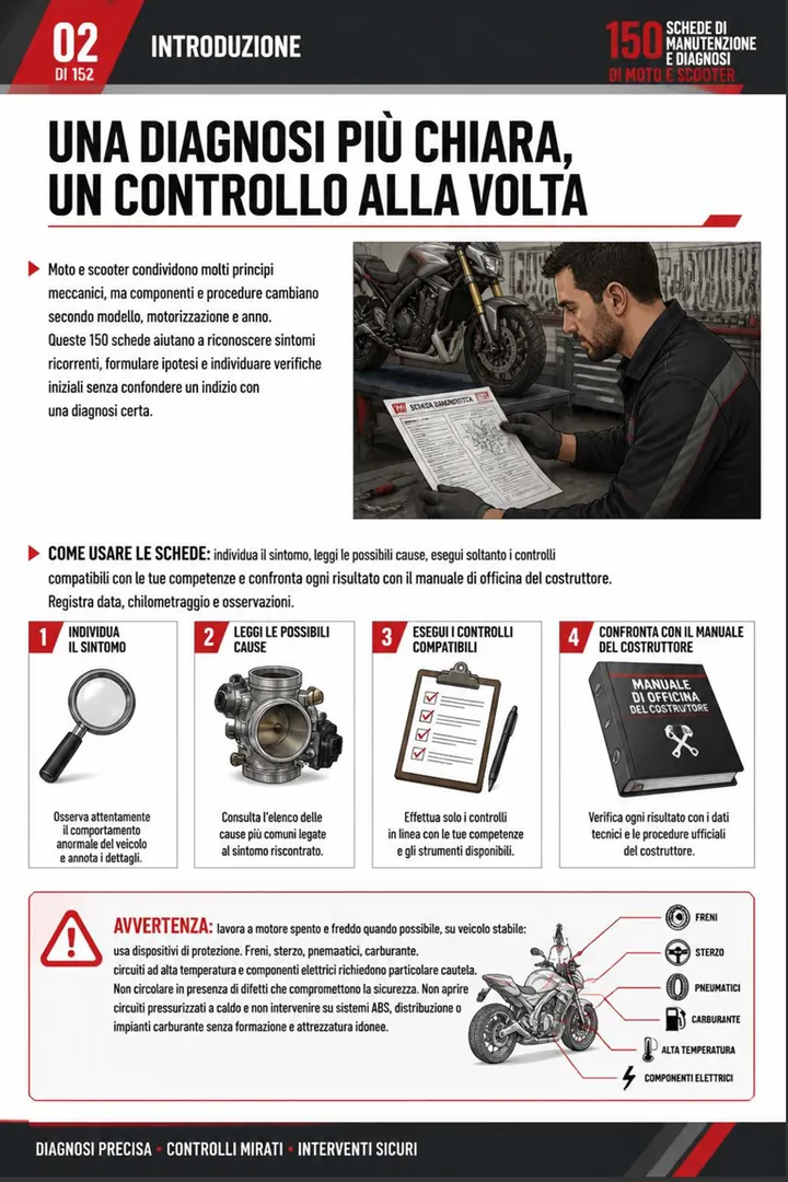 Scheda illustrata della guida di manutenzione e diagnosi di moto e scooter 2