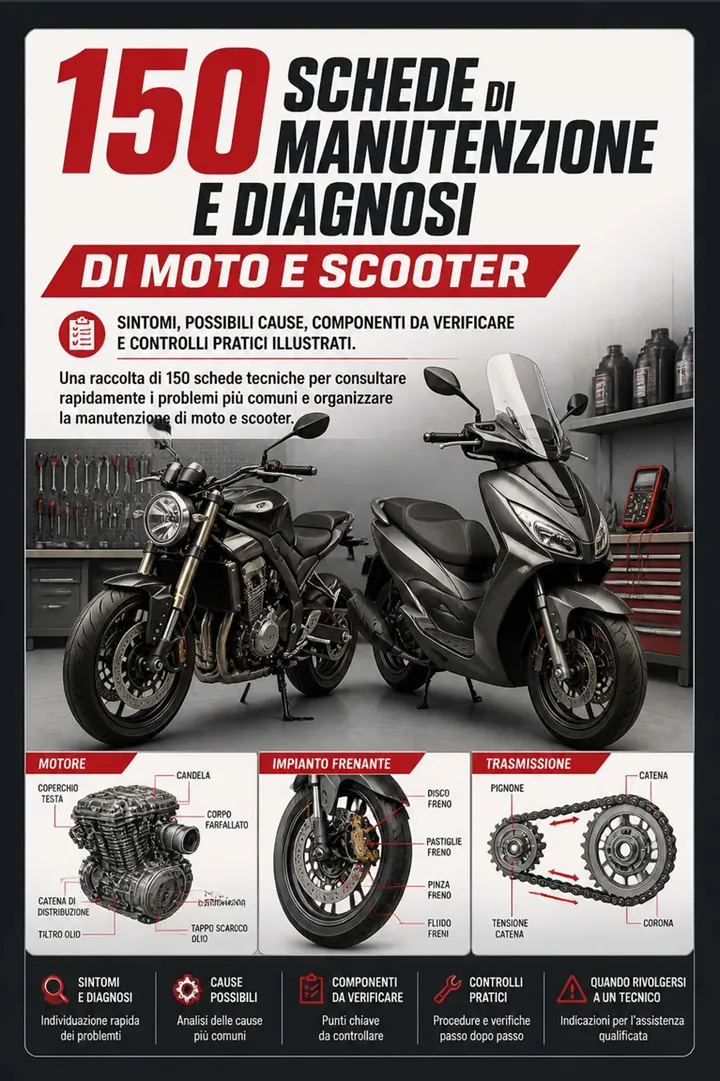 Scheda illustrata della guida di manutenzione e diagnosi di moto e scooter 1